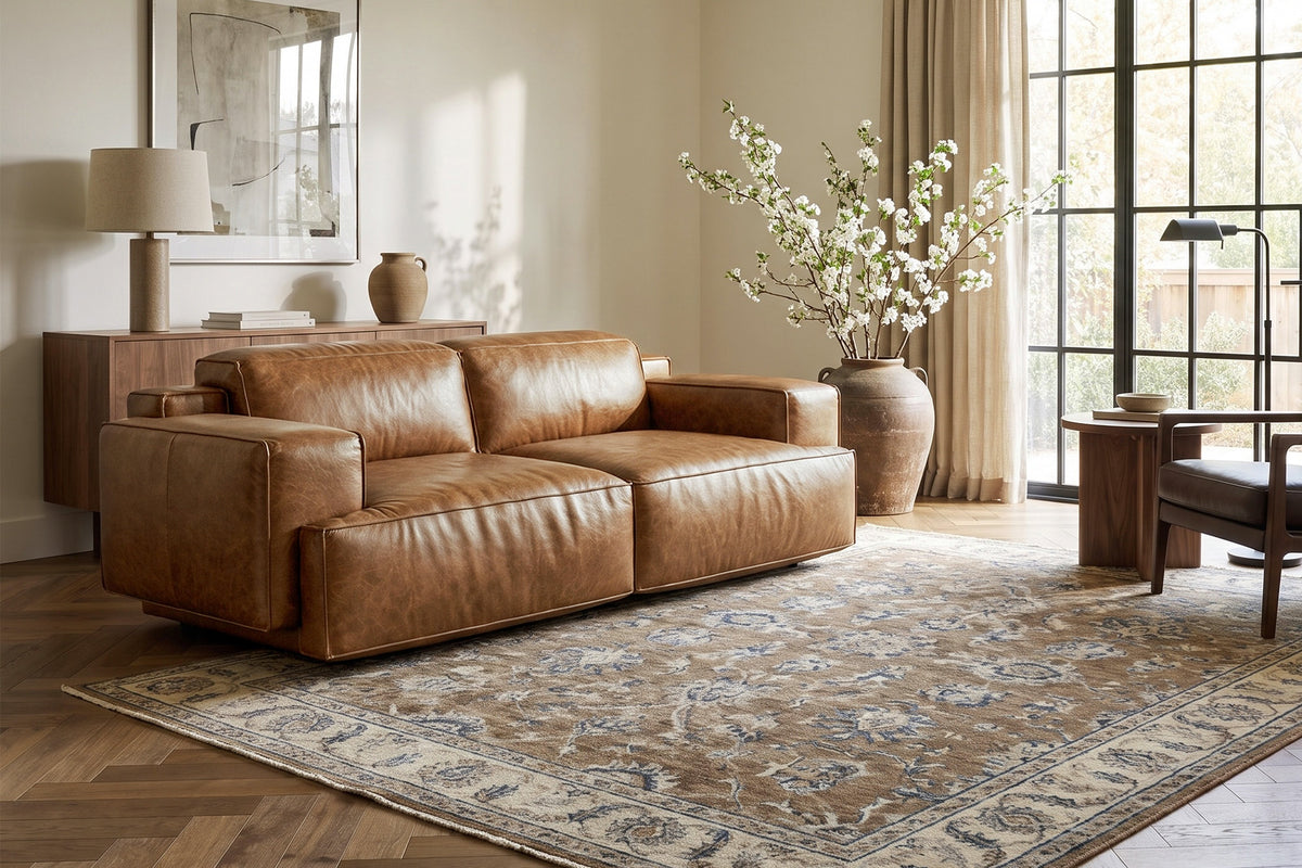 Valentina recliner Sofa in distressed Italian aniline leather