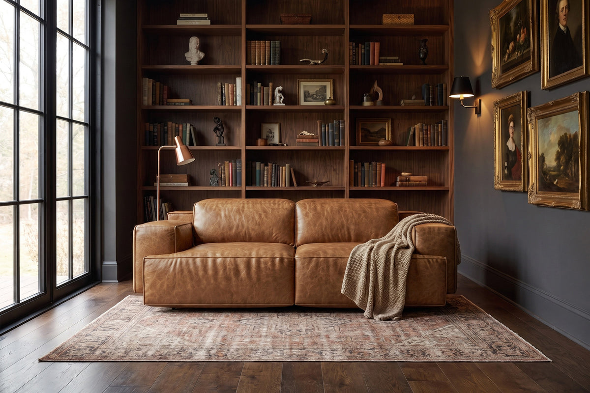 Valentina recliner Sofa in distressed Italian aniline leather