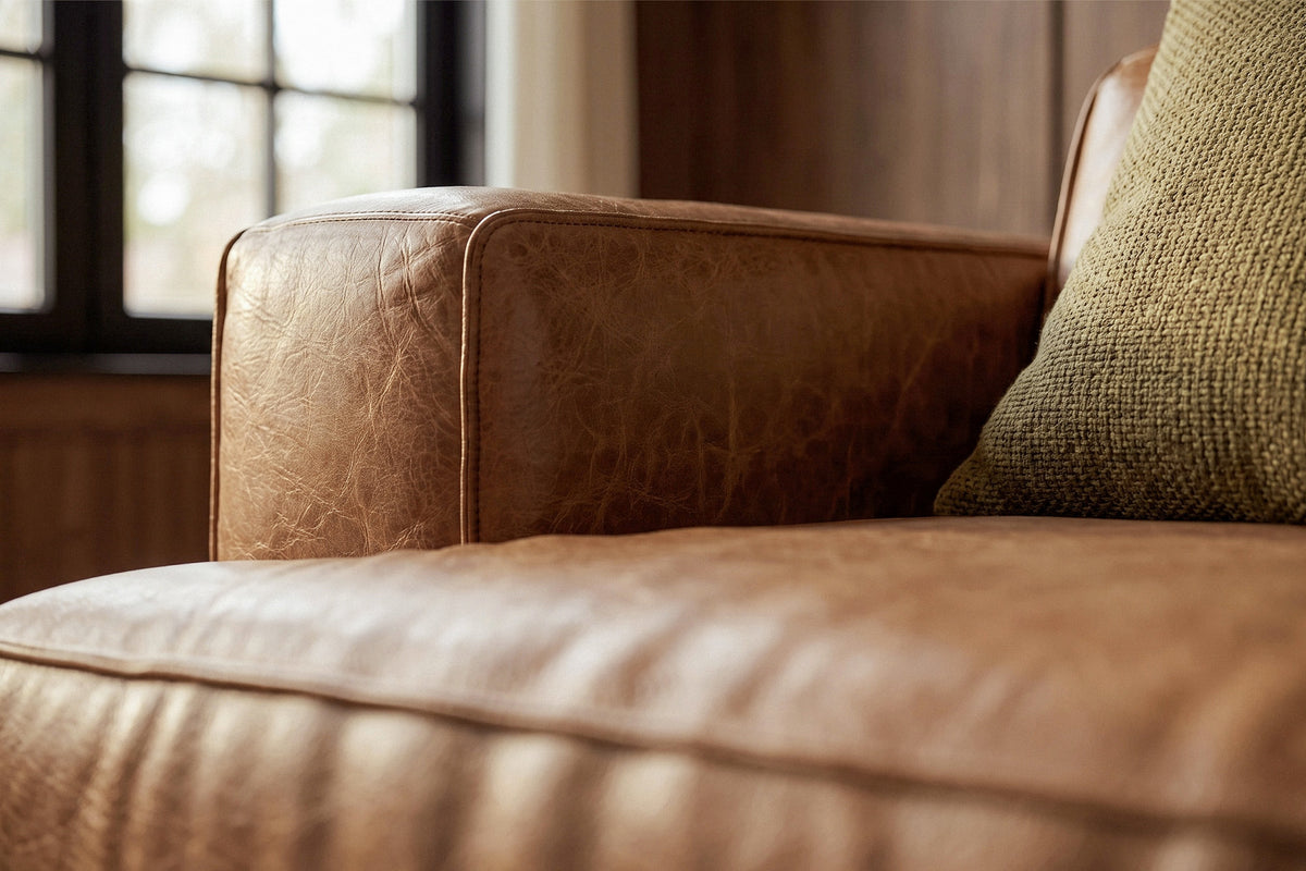 Valentina recliner Sofa in distressed Italian aniline leather