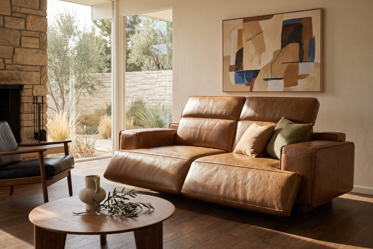Valentina recliner Sofa in distressed Italian aniline leather