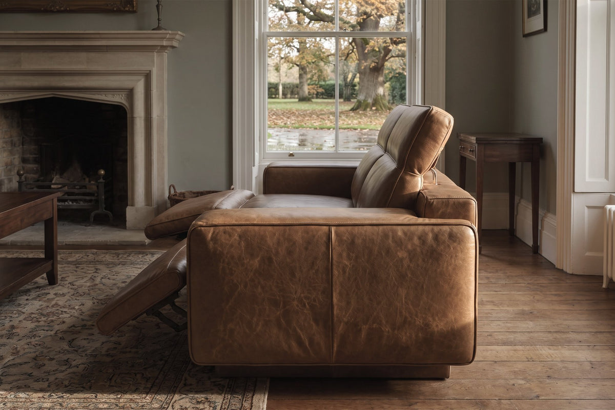 Valentina recliner Sofa in distressed Italian aniline leather