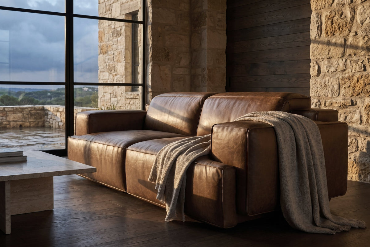 Valentina recliner Sofa in distressed Italian aniline leather