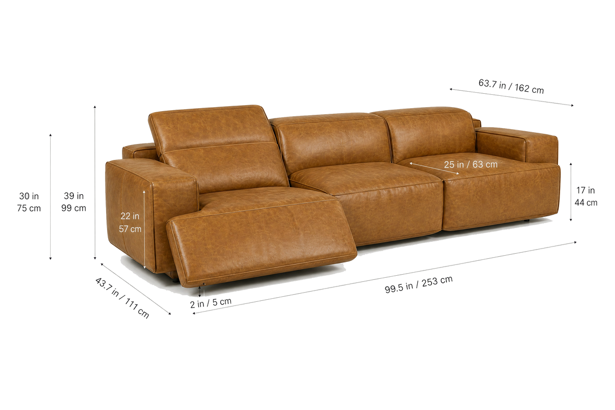 Valentina recliner Sofa in distressed Italian aniline leather