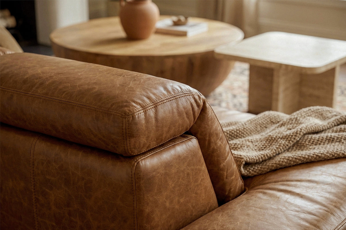 Valentina recliner Sofa in distressed Italian aniline leather