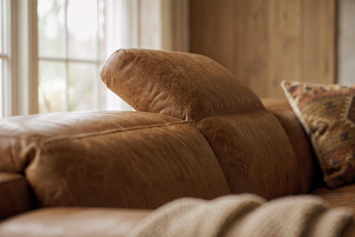 Valentina recliner Sofa in distressed Italian aniline leather