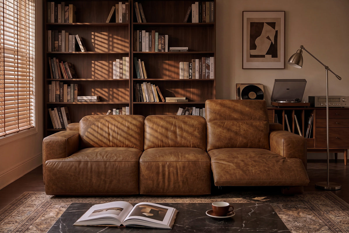 Valentina recliner Sofa in distressed Italian aniline leather