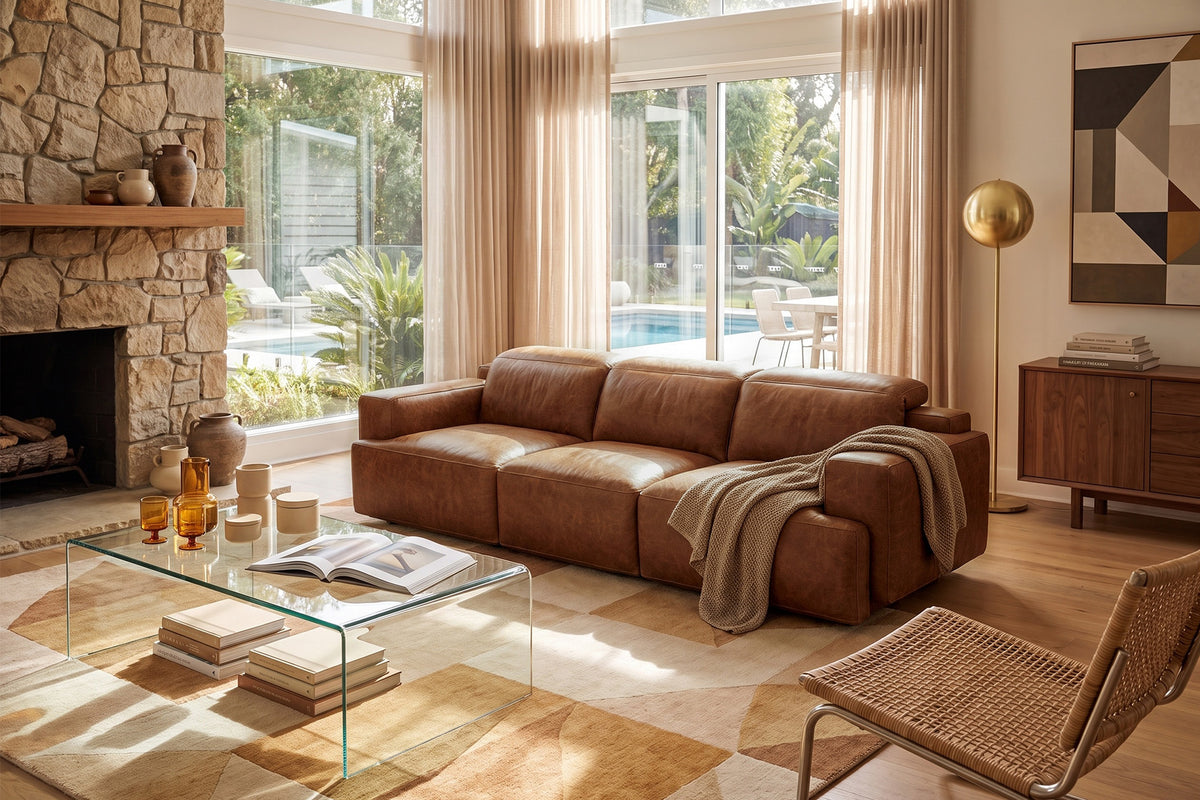 Valentina recliner Sofa in distressed Italian aniline leather