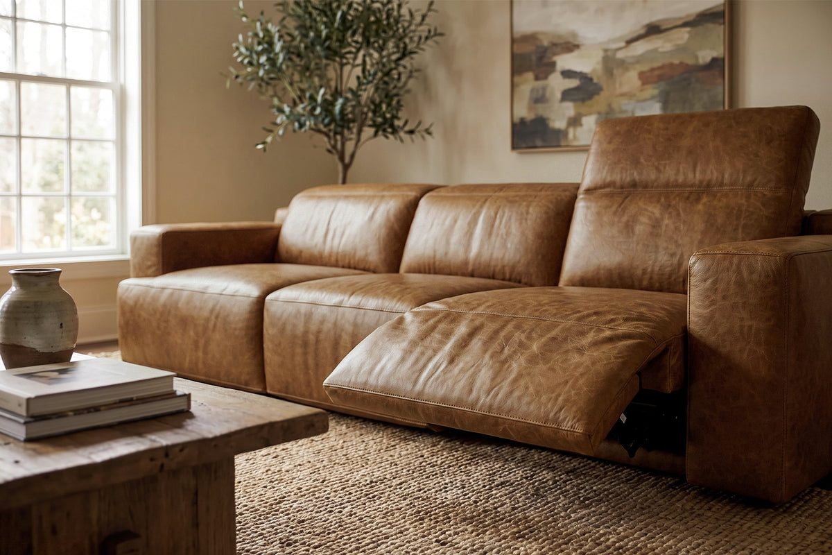 Valentina recliner Sofa in distressed Italian aniline leather