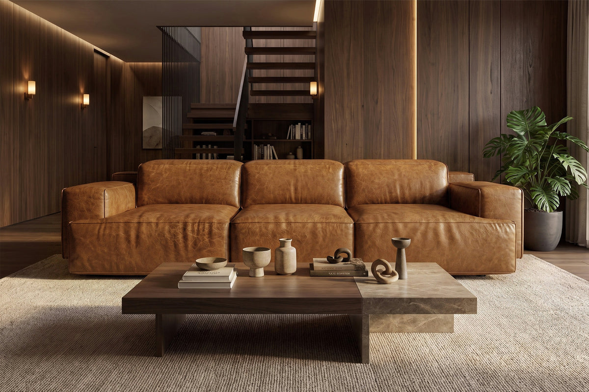 Valentina recliner Sofa in distressed Italian aniline leather