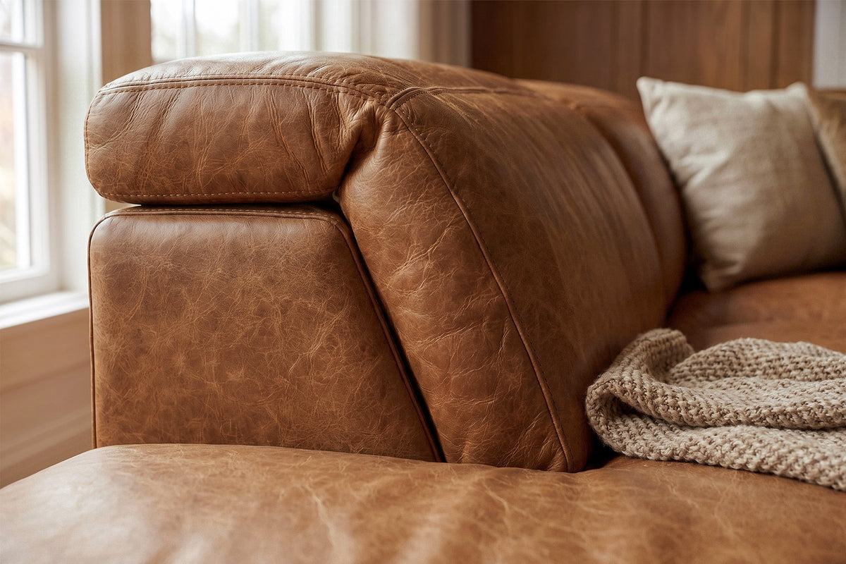 Valentina recliner Sofa in distressed Italian aniline leather