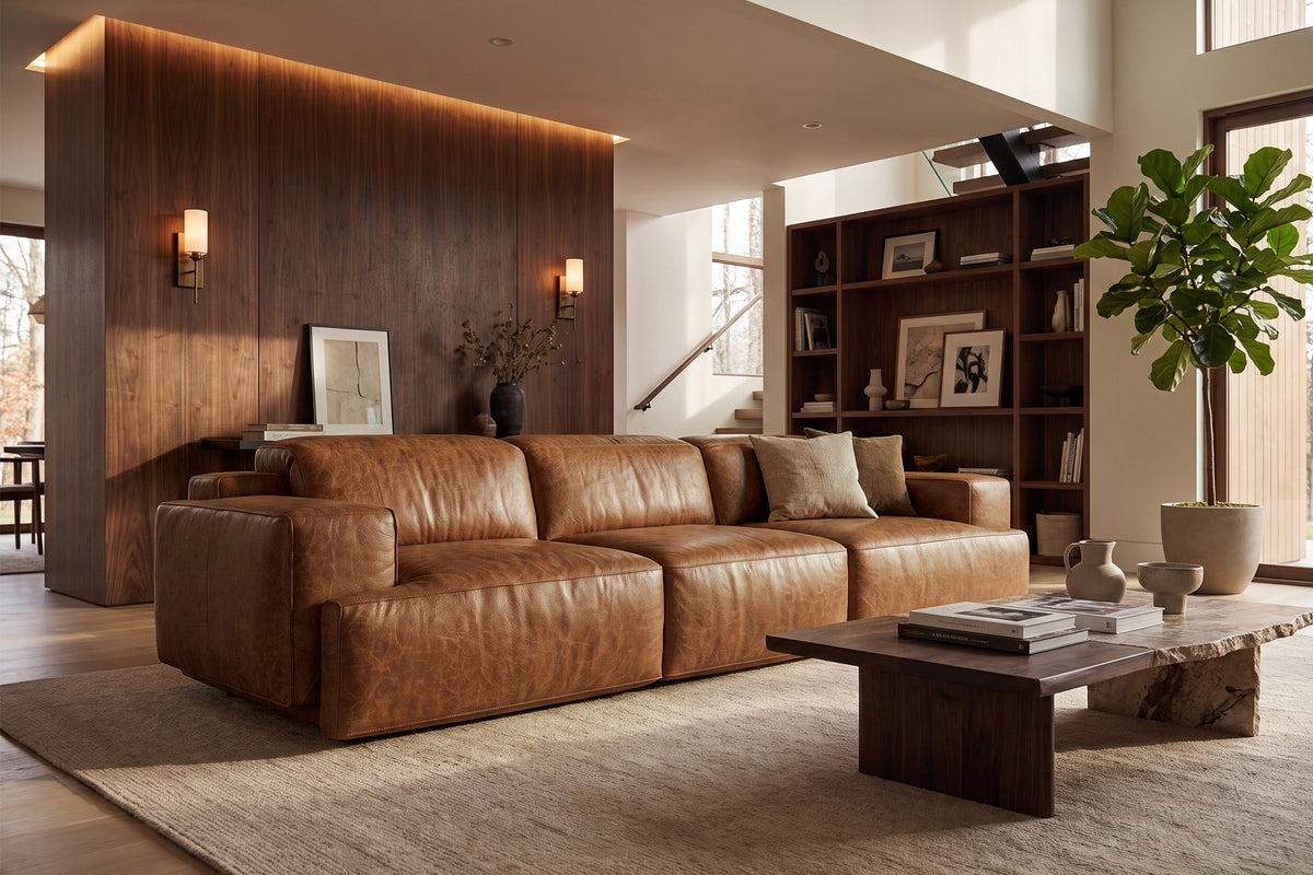 Valentina recliner Sofa in distressed Italian aniline leather