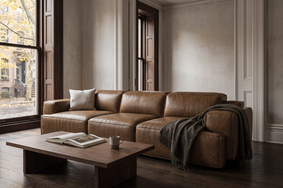 Valentina recliner Sofa in distressed Italian aniline leather