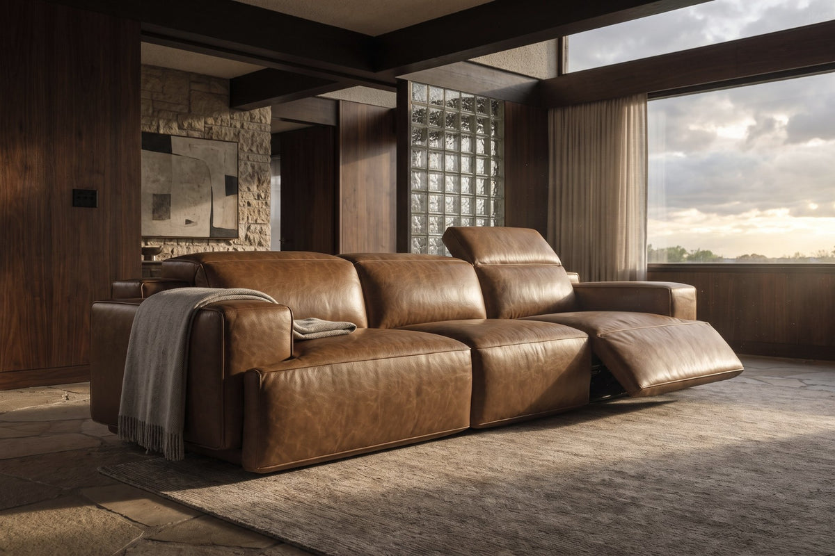 Valentina recliner Sofa in distressed Italian aniline leather