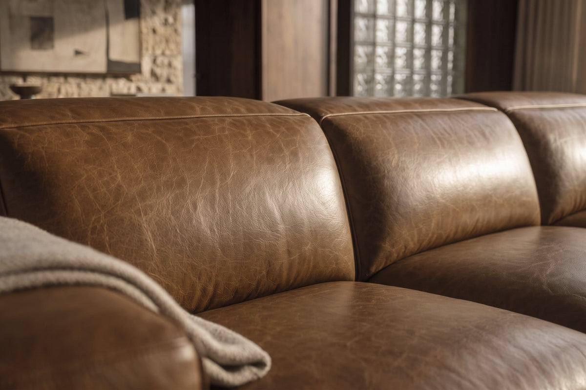 Valentina recliner Sofa in distressed Italian aniline leather