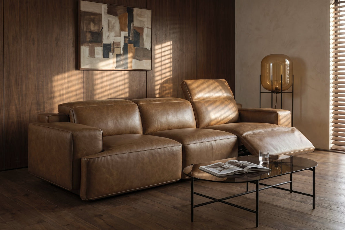 Valentina recliner Sofa in distressed Italian aniline leather