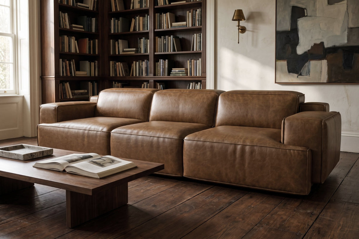 Valentina recliner Sofa in distressed Italian aniline leather