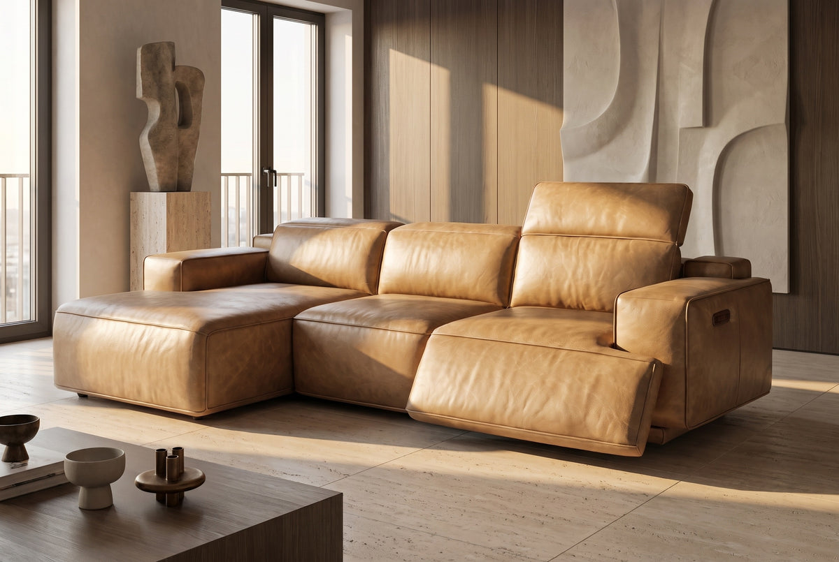 Valentina Distressed Leather Recliner Sectional Sofa