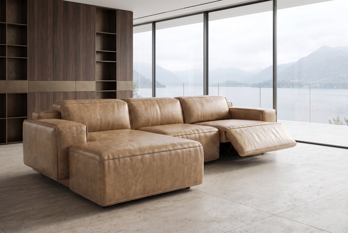 Valentina Distressed Leather Recliner Sectional Sofa