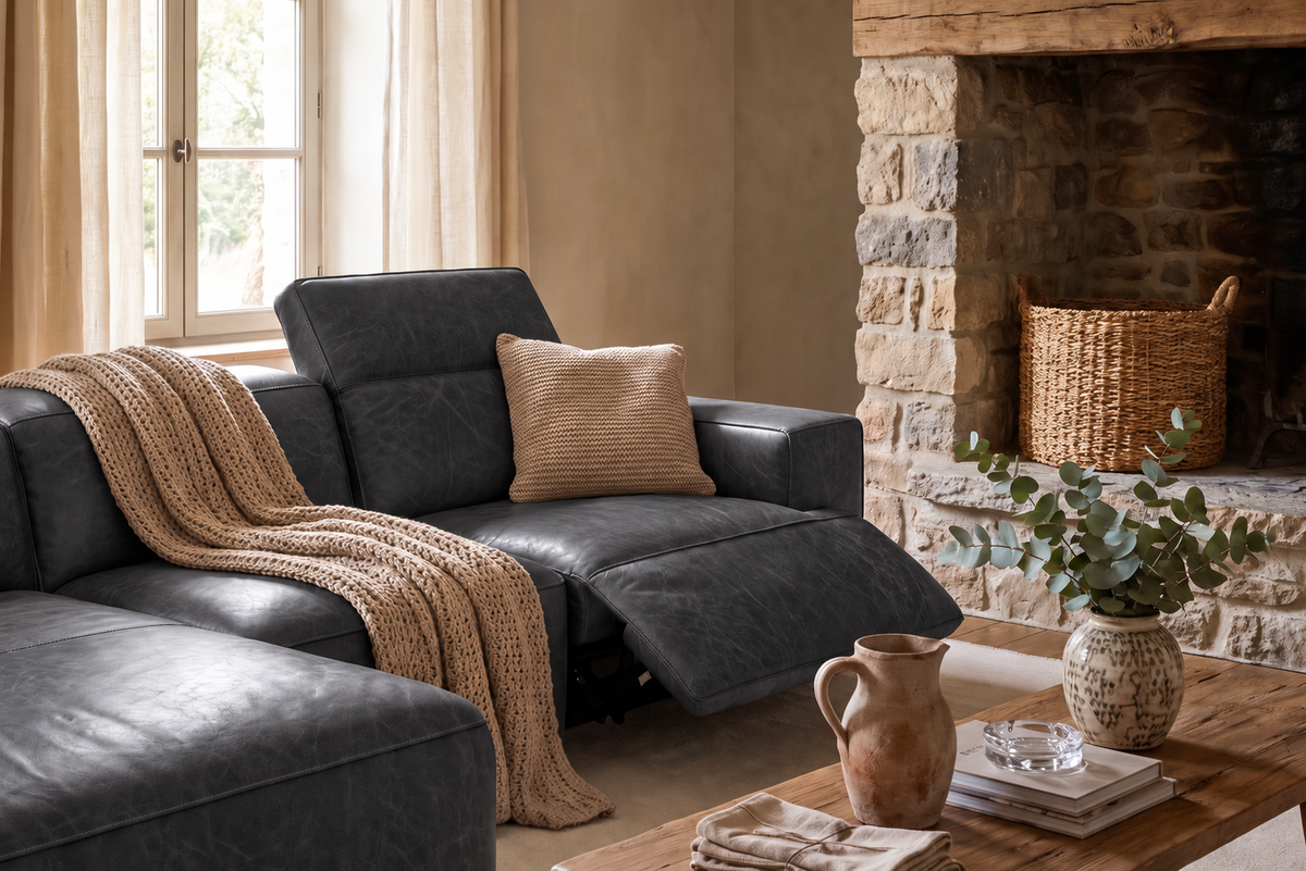 Valentina Distressed Leather Recliner Sectional Sofa