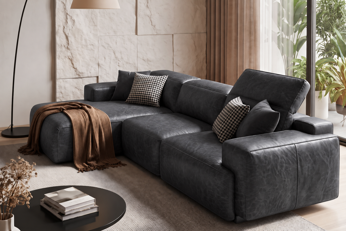 Valentina Distressed Leather Recliner Sectional Sofa