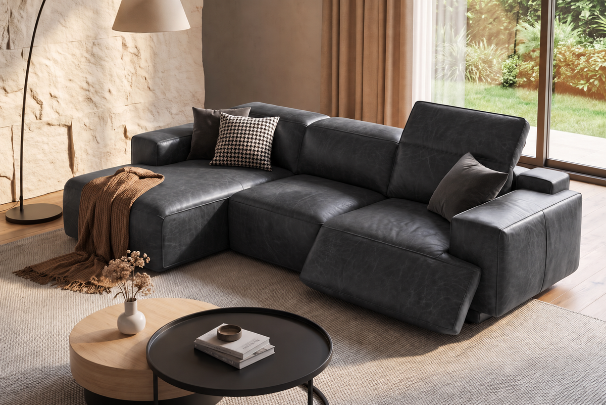 Valentina Distressed Leather Recliner Sectional Sofa