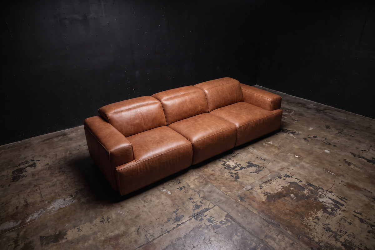 Valentina recliner Sofa in distressed Italian aniline leather