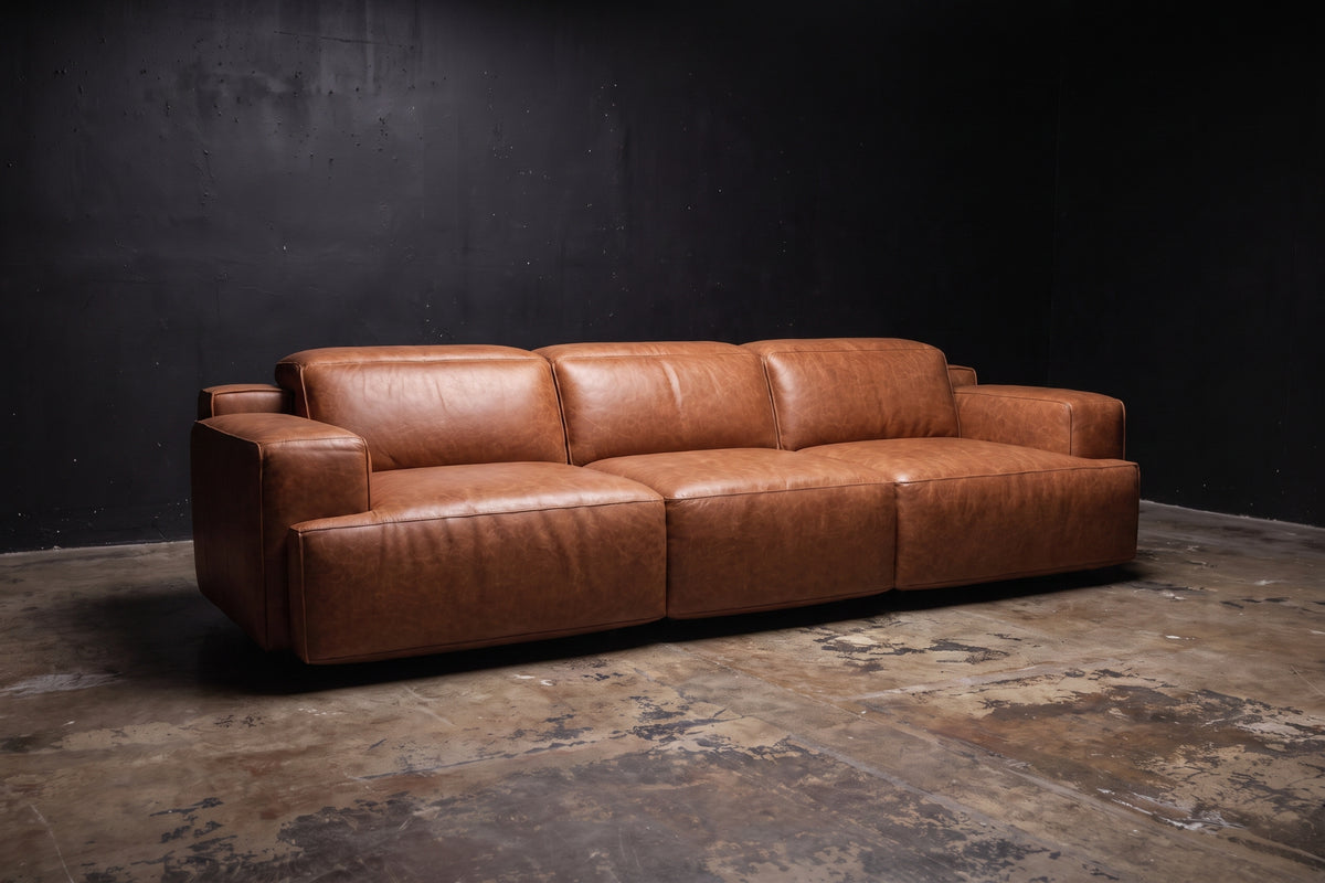 Valentina recliner Sofa in distressed Italian aniline leather