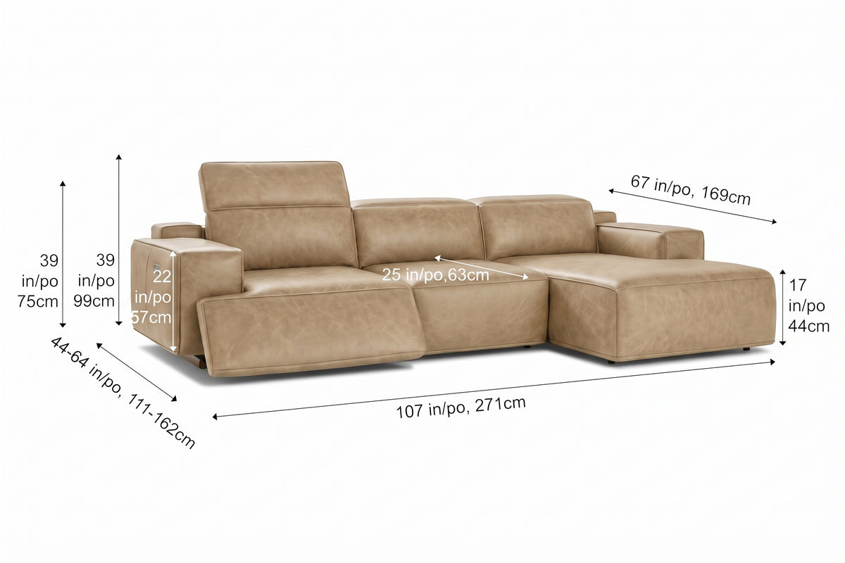 Valentina Distressed Leather Recliner Sectional Sofa