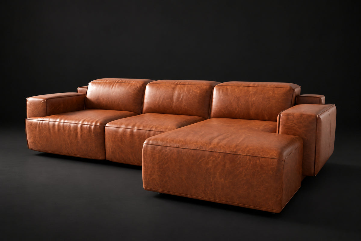 Valentina Distressed Leather Recliner Sectional Sofa