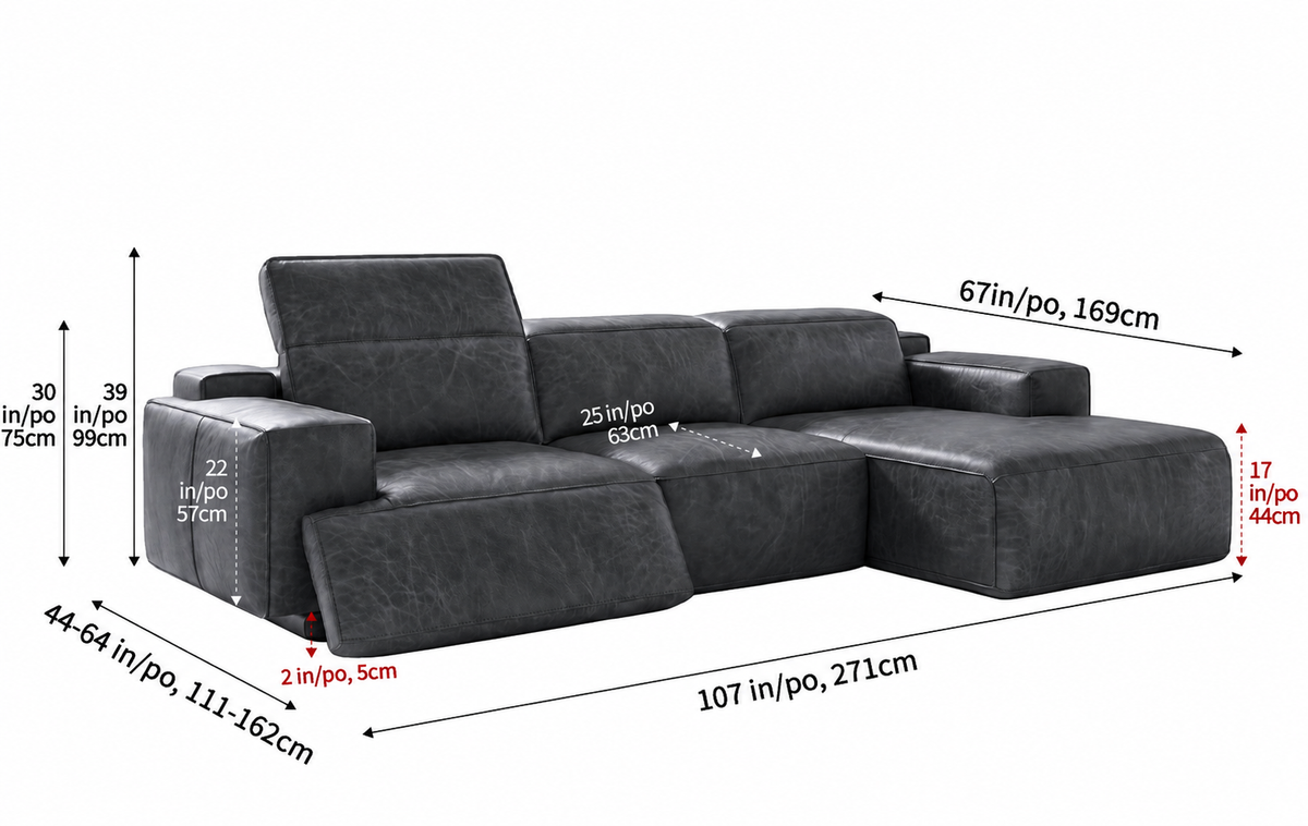 Valentina Distressed Leather Recliner Sectional Sofa
