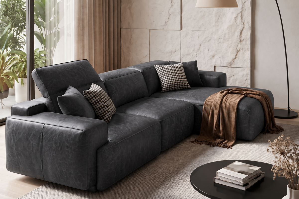 Valentina Distressed Leather Recliner Sectional Sofa
