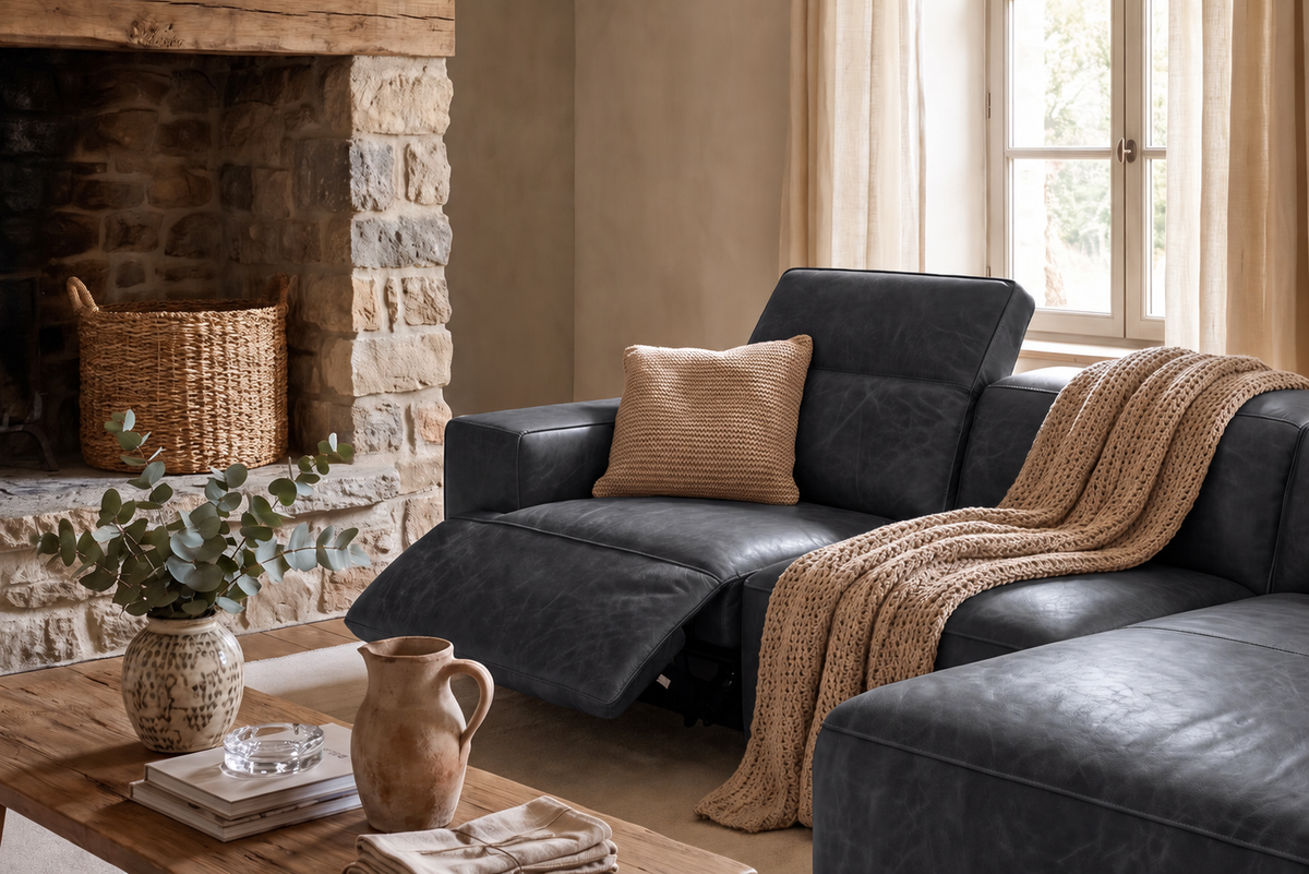 Valentina Distressed Leather Recliner Sectional Sofa
