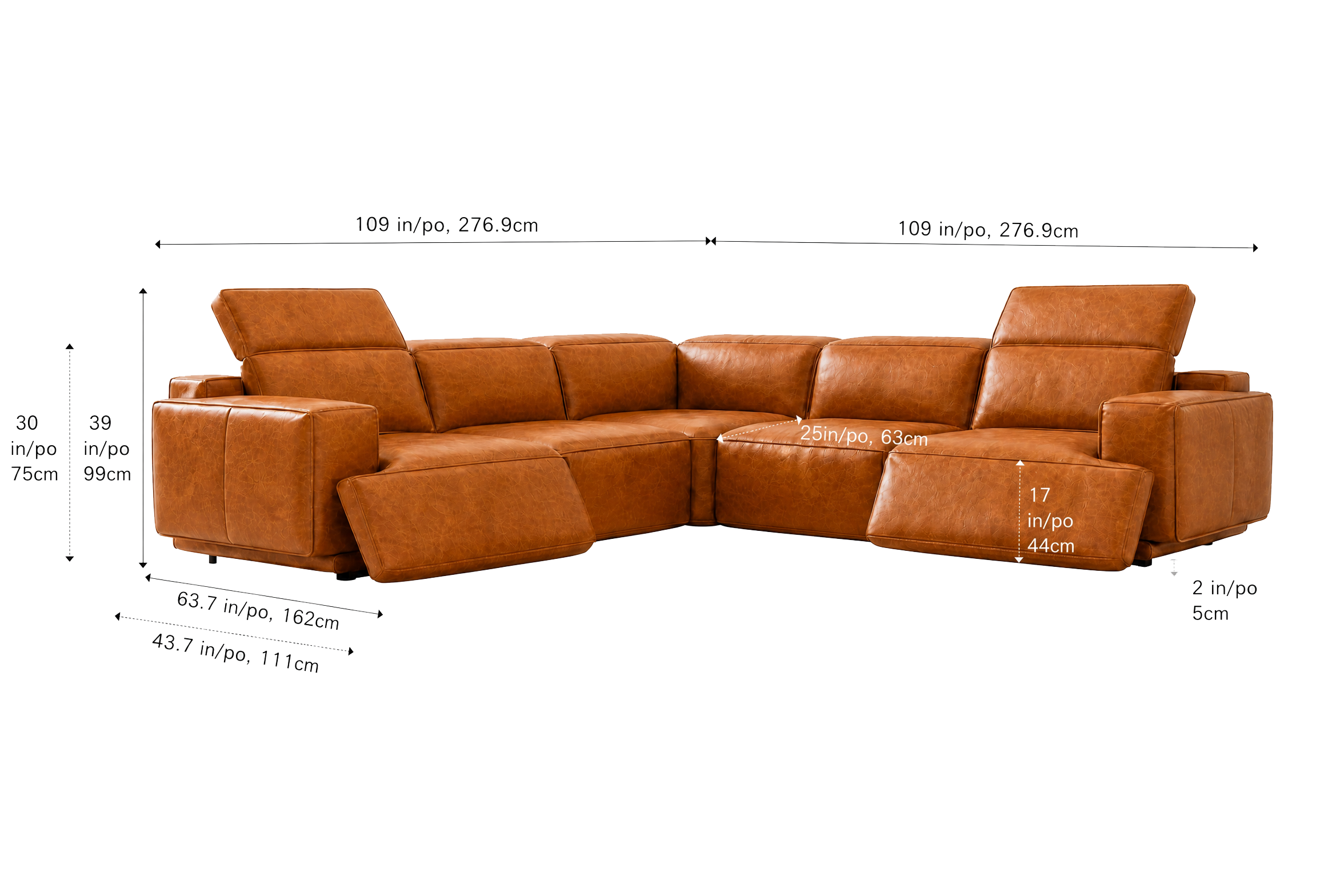 Valencia Valentina Distressed Leather Corner Recliner Sectional Sofa