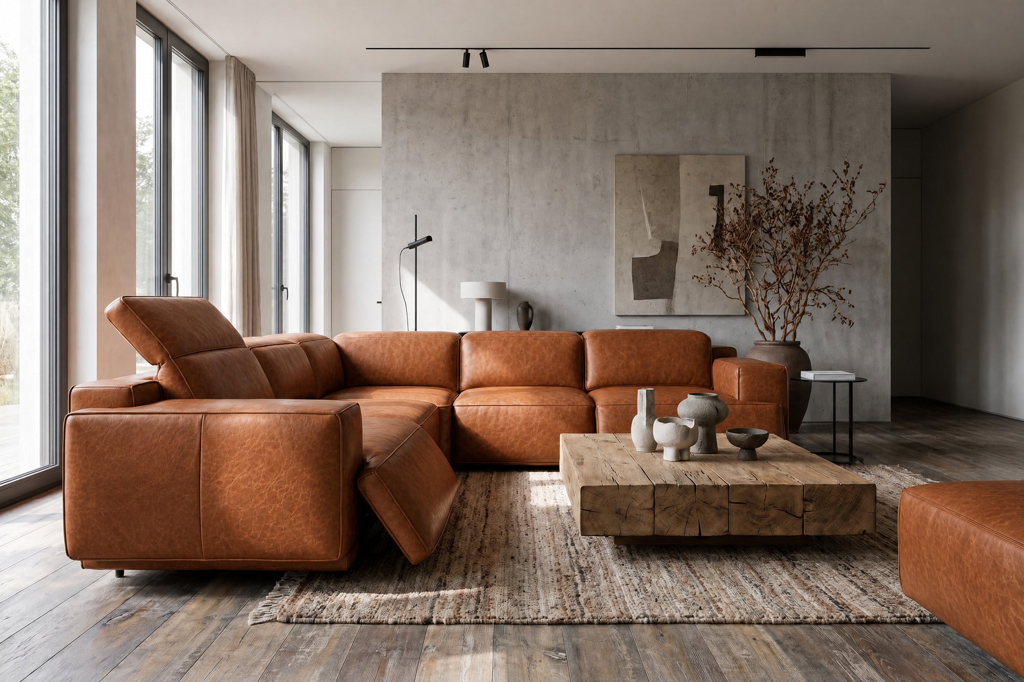 Valencia Valentina Distressed Leather Corner Recliner Sectional Sofa