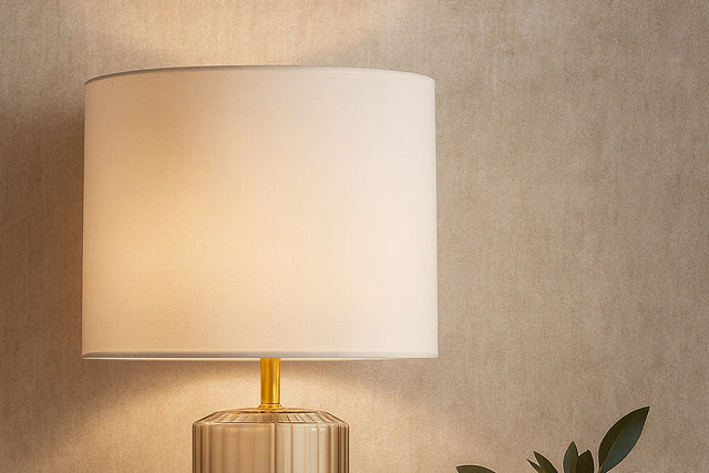 Valeria Ribbed Frosted Glass Table Lamp - Oval Cotton Shade