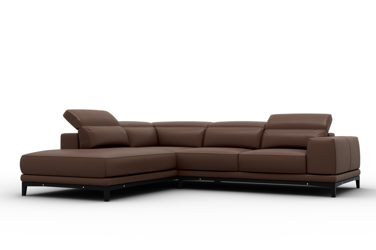 Valencia Valletta Top Grain Leather Sofa, L-Shape with Left Chaise, Dark Brown