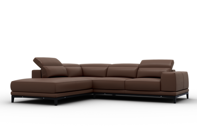 Valencia Valletta Top Grain Leather Sofa, L-Shape with Left Chaise, Dark Brown