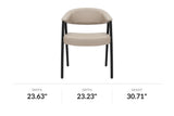 Vance mushroom faux leather dining armchair, front view with dimensions