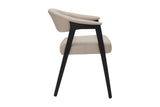 Vance mushroom faux leather dining armchair, side profile of the curved back
