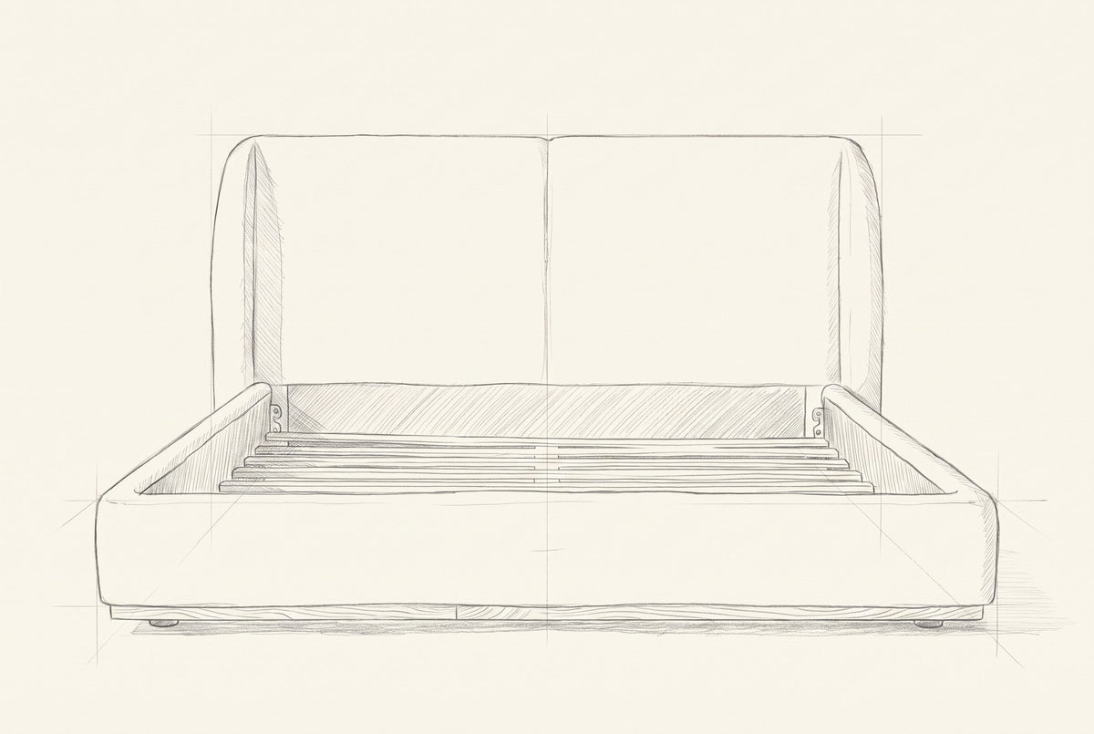Pencil drawing of the Varenna bed traced from the front view