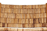 Close-up of the Varigotti back: wrapped abaca rolls in honey, tan and chocolate tones between the teak posts