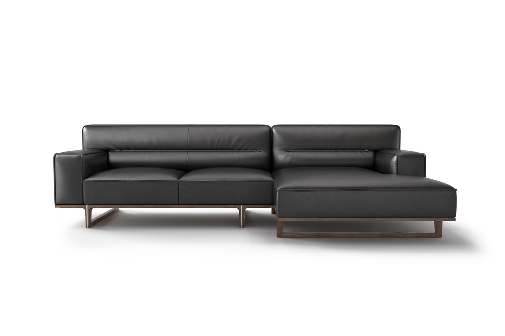 Valencia Varna Leather Three Seats with Right Chaise Sectional Sofa, Black Color