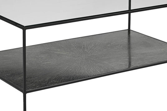 Vaughn Glass and Black Iron Coffee Table - Texture Below the Glass