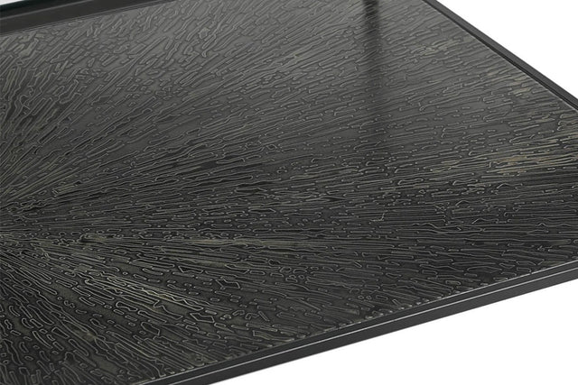 Vaughn Glass and Black Iron Coffee Table - Textured Lower Shelf