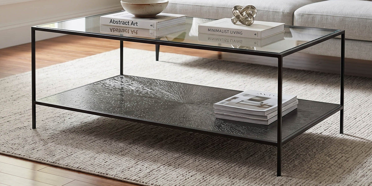 Vaughn Glass and Black Iron Coffee Table