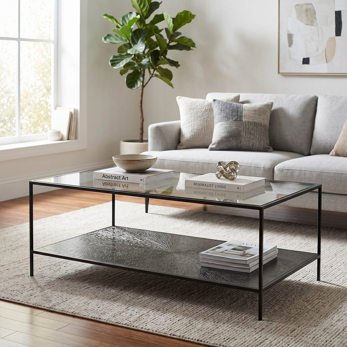 Vaughn Glass and Black Iron Coffee Table