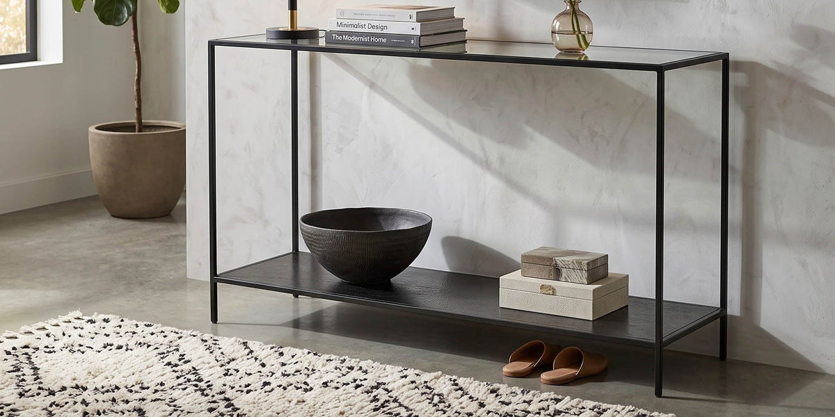 Vaughn Glass and Black Iron Console Table