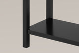 Close-up of a black square leg and the lower shelf meeting it