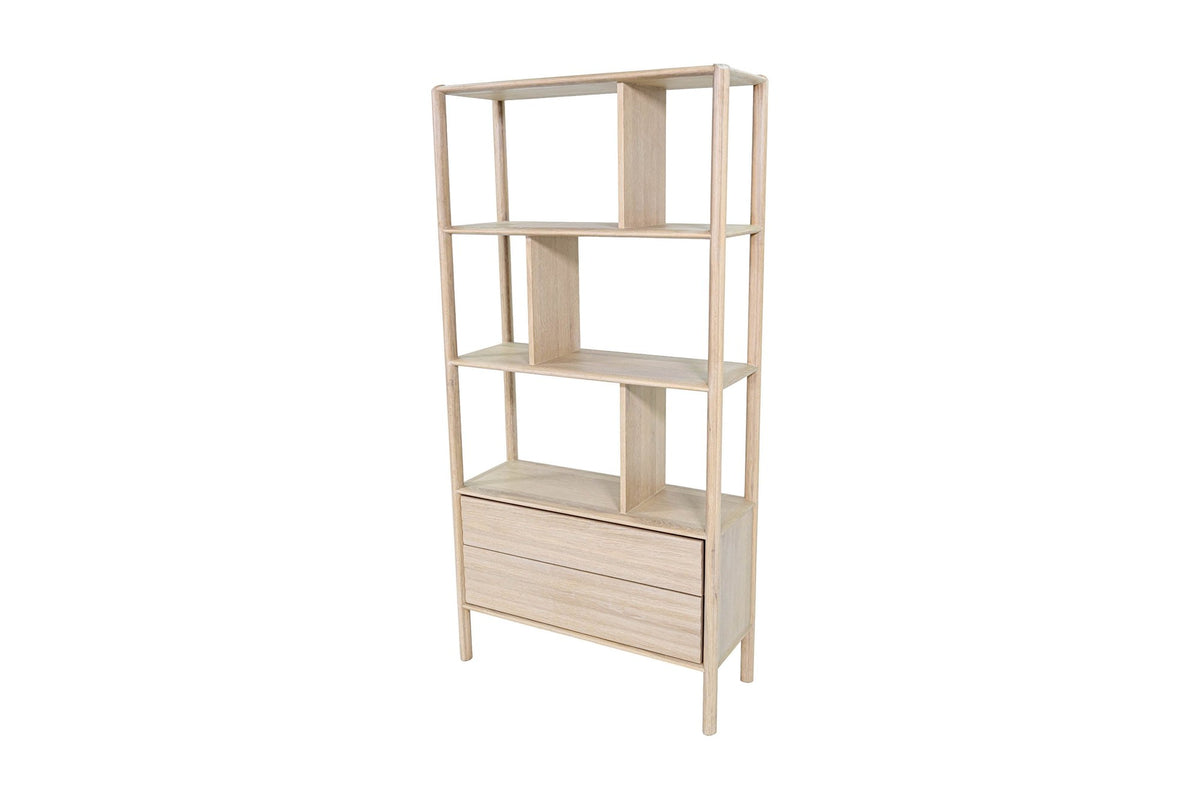 Vesper light oak bookcase, three-quarter view from the left