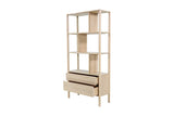 Vesper bookcase with both drawers pulled open